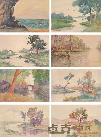 丁光燮 1940年作 水彩风景（八幅） 19.2×29.2cm×8